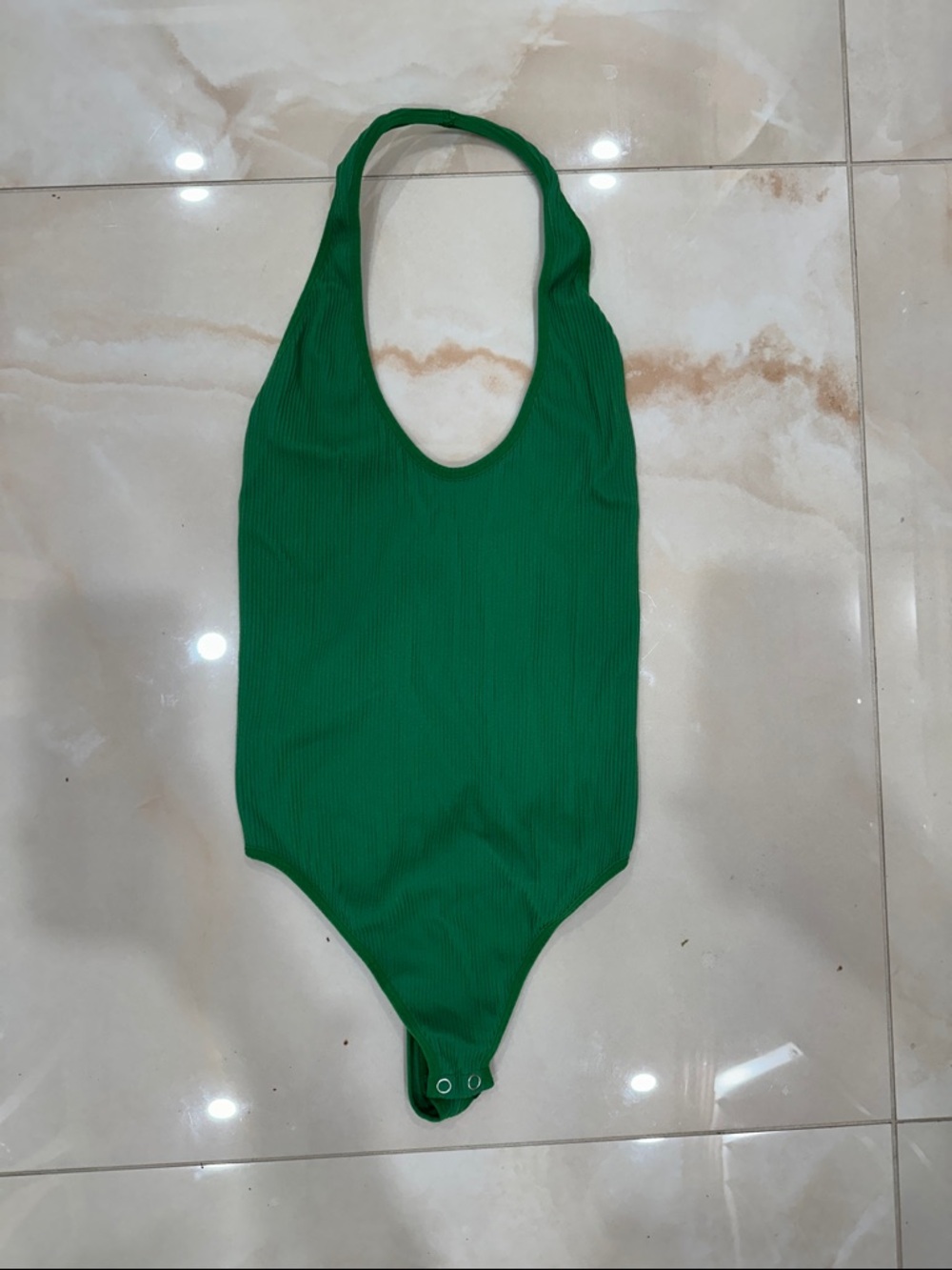 Sunday Best Green Ribbed Halter Bodysuit